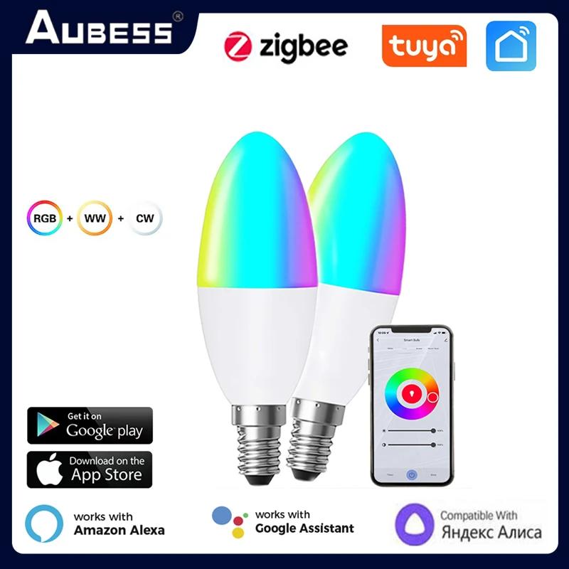 TUYA Zigbee Ʈ д, EU E14 RGB + CCT   LED ,  , ˷  Ȩ ᵦ ٸ ۵